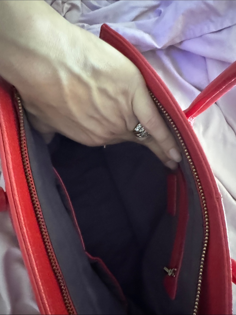 Zenith Red Pebbled Leather Satchel with Gold Hardware - Picture 3 of 5